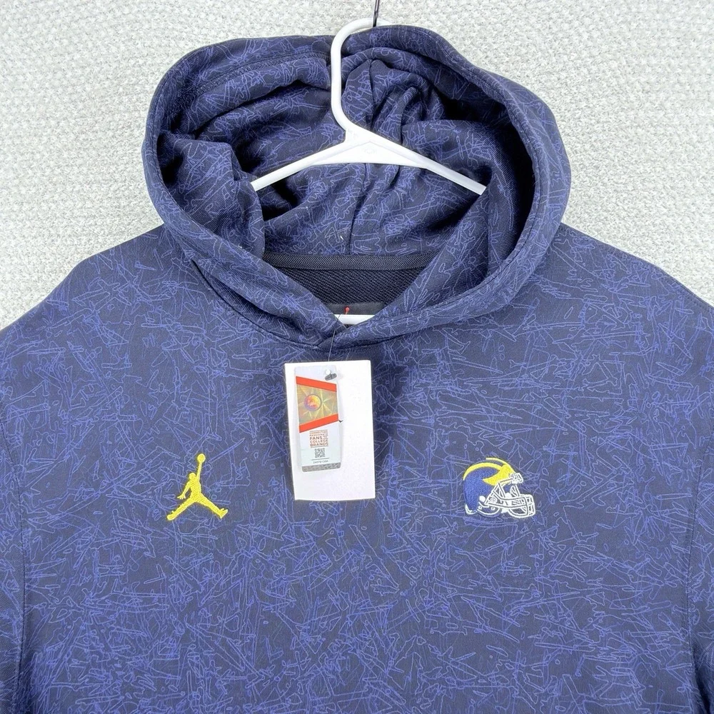 NWT Jordan Michigan Wolverines Hoodie Mens Medium Navy Football AOP DR0278-426